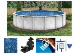 18' Round Adobe Mist 52" Steel 6" Top Rail Above Ground Pool Package - NB7704PSTEP