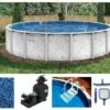 24' Round Adobe Mist 52" Steel 6" Top Rail Above Ground Pool Package - NB7708PSTEP