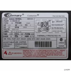 AO Smith B2846 Pool Pump Motor 56Y Frame - 1/2 HP - 115/230V -swimming pool supplies shop ao smith b2846 pool pump motor label