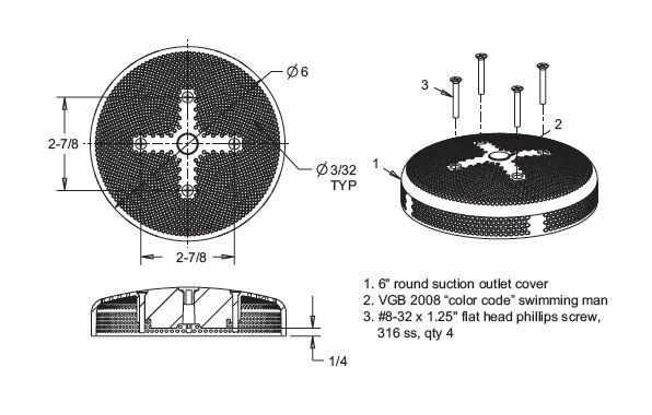 AquaStar 6" Hockey Puck Sumpless Suction Outlet Cover - VGB - White - 6HPHA101 3 AquaStar 6" Hockey Puck Sumpless Suction Outlet Cover - VGB - White - 6HPHA101