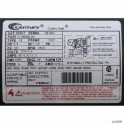 B2847 Pool Pump Motor 56Y Frame 3/4 HP Square Flange 115/230V - Full Rate -swimming pool supplies shop b2847 pool pump motor label