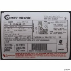 B2983 2-Speed Pool Pump Motor 56Y Frame 1.5 HP 230V Energy Efficient -swimming pool supplies shop b2983 pool pump motors 1.5 hp 2 speed label