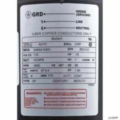 BN24V1 Pump Motor 48Y Frame 3/4 HP Thru-Bolt 115V -swimming pool supplies shop bn24v1 pump motor 48y frame label