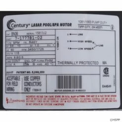 BN36 2-Speed Pump Motor 48Y Frame 3/4 HP Thru-Bolt 115V -swimming pool supplies shop bn36 2 speed pump motor label