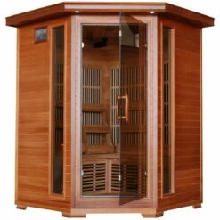 Hudson Bay 3-Person Cedar Corner Infrared Sauna W/ 7 Carbon Heaters - SA1312