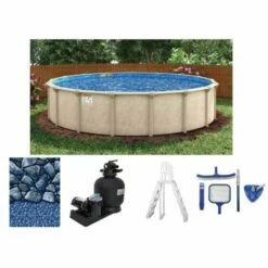15' Round Surfside 52" Steel 7" Top Rail Above Ground Pool Package - NB7300P